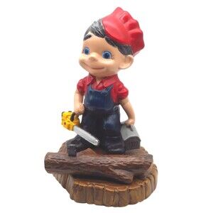 Vintage Smiley Boy w Toolbox Chainsaw Log and Base Holland Mold 1970s